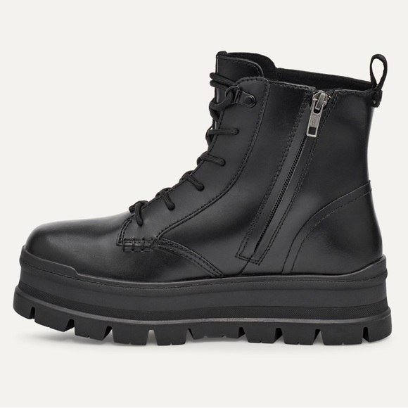 UGG SIDNEE BLACK WATERPROOF LEATHER COMBAT SHORT BOOTS SIZE US 8 WOMEN - Picture 2 of 10